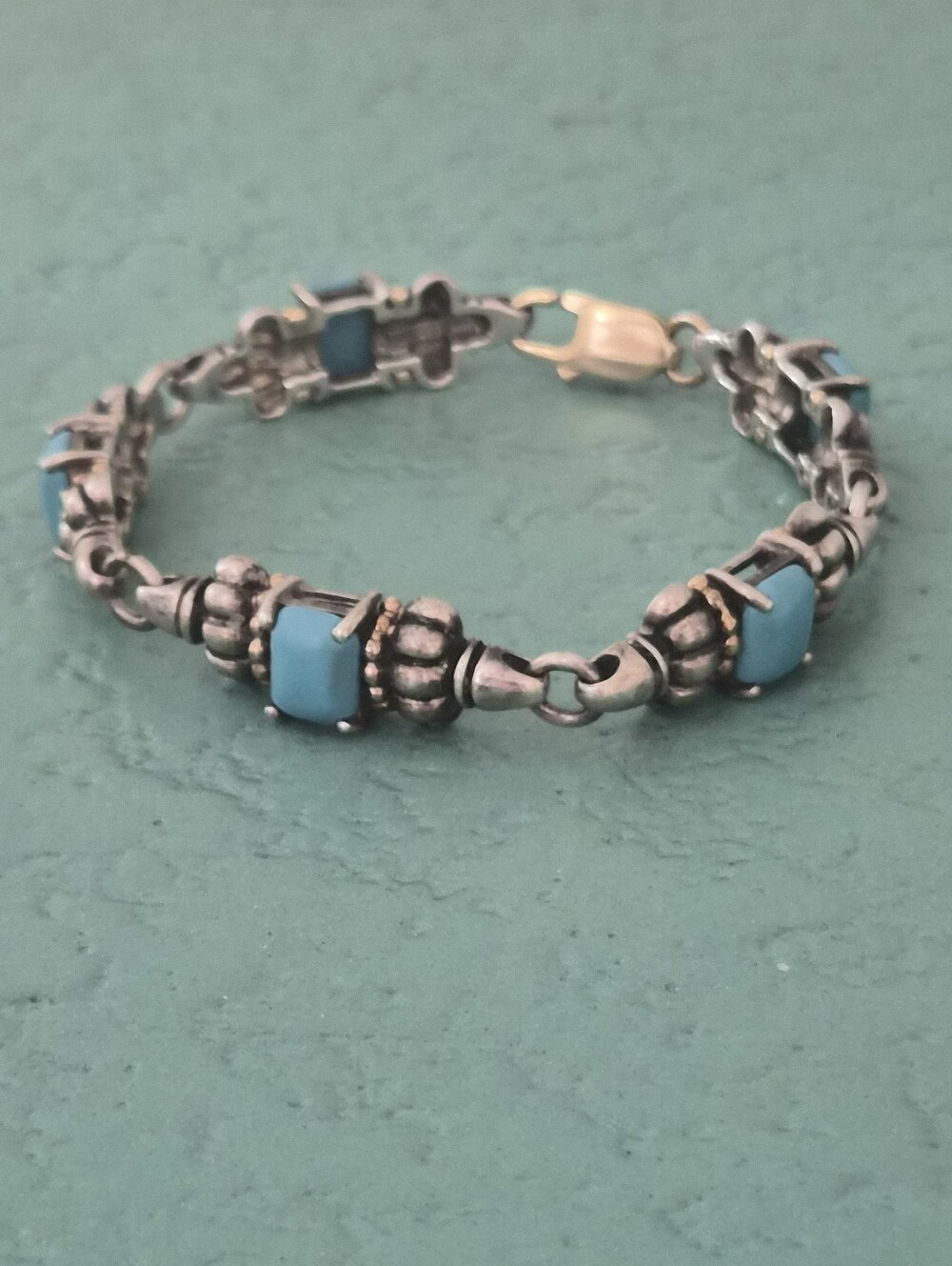 Clyde Duneier CID Sterling Silver 14K Gold Turquoise Bracelet 7.5"